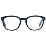 Ermenegildo Zegna Black Men Glasses Frame, round style, full-rim, black plastic with demo lenses, size 50-19-145, includes branded case.