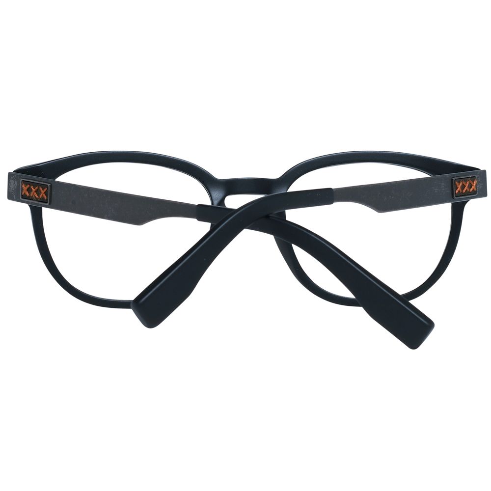 Ermenegildo Zegna Black Men Glasses Frame, full-rim plastic round frames with demo lenses, 50-19-145 size, black color.