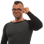 Man wearing Ermenegildo Zegna Black Men Glasses Frame, demonstrating round full-rim style with black plastic frame.