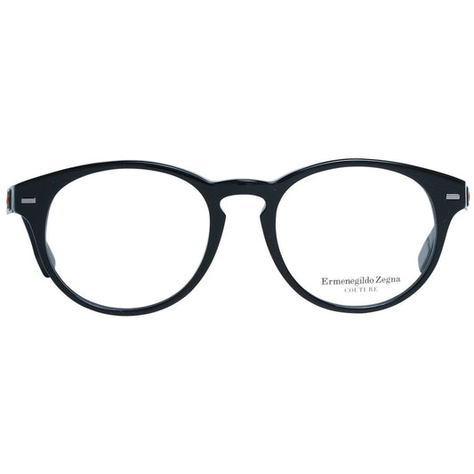 Ermenegildo Zegna Black Men Glasses Frame round full-rim black plastic eyewear with demo lenses, stylish design, and branded case included
