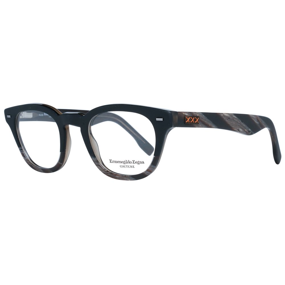 Ermenegildo Zegna Black Men Glasses Frame trapezium style, plastic full-rim, 48-22-145 dimensions.