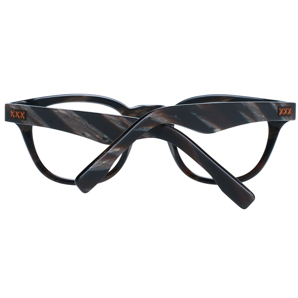Black full-rim trapezium Ermenegildo Zegna Black Men Glasses Frame with demo lenses, plastic material, and spring hinge.
