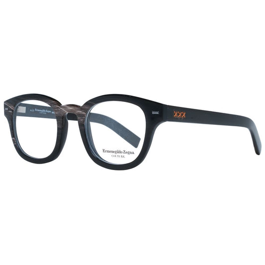 Ermenegildo Zegna Black Men Glasses Frame, square style with full-rim horn material, black color, demo lenses, and spring hinge, size 47-23-145.