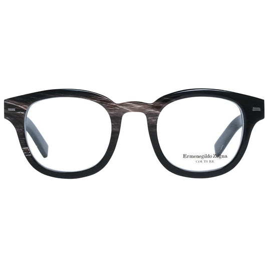 Ermenegildo Zegna Black Men Glasses Frame, square full-rim design with black horn material, 47-23-145 size.