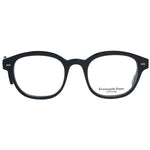 Ermenegildo Zegna Black Men Glasses Frame, round full-rim style with black horn material, demo plastic lenses, size 48-20-145.