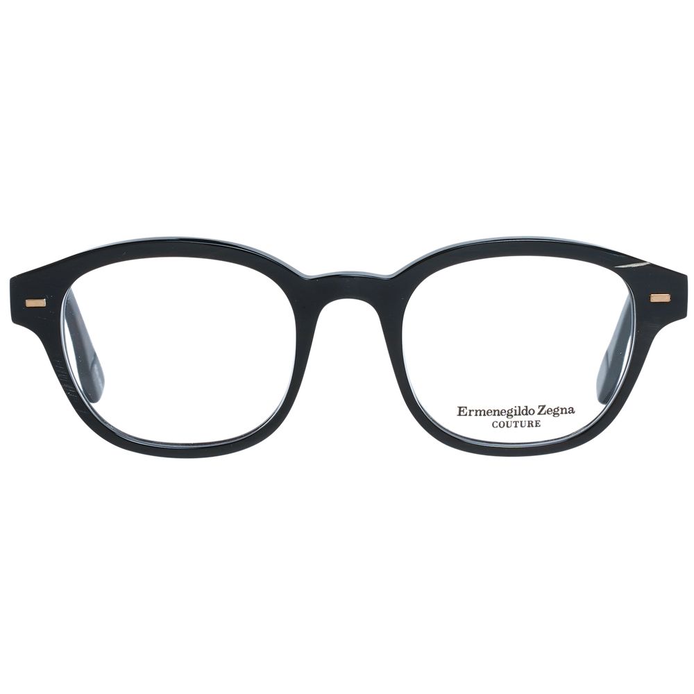 Ermenegildo Zegna Black Men Glasses Frame in full-rim round style with black horn material and demo lenses.
