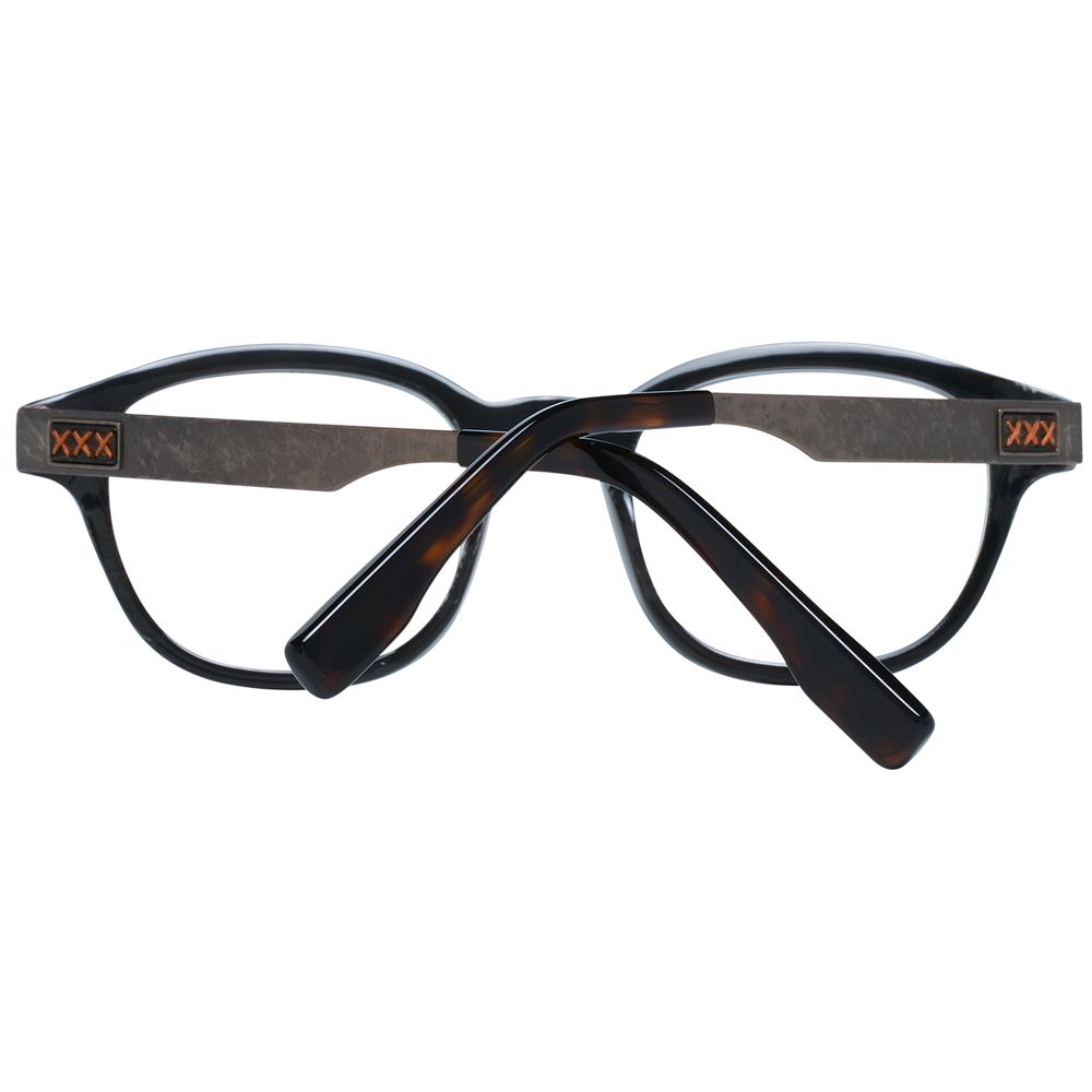 Full-rim Ermenegildo Zegna black men glasses frame with horn material, demo lenses, and round style, featuring a 48-20-145 size.