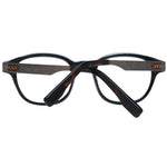 Full-rim Ermenegildo Zegna black men glasses frame with horn material, demo lenses, and round style, featuring a 48-20-145 size.