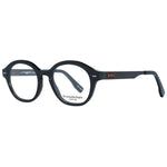 Ermenegildo Zegna Black Men Glasses Frame in black horn material, full-rim, round style, 48-19-145 size with demo plastic lenses.