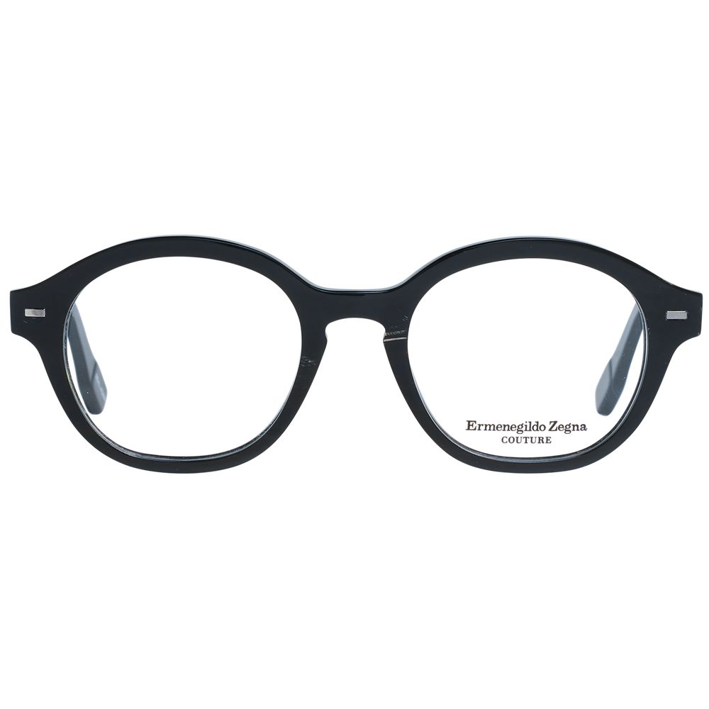 Ermenegildo Zegna Black Men Glasses Frame, round full-rim, black horn, 48-19-145 size, branded case included.