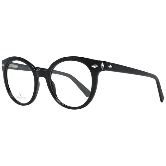 Swarovski Black Women Glasses Frame, full-rim, round plastic design with spring hinges, comes with branded case.