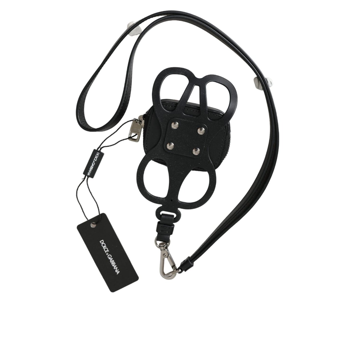 Dolce & Gabbana Black Calfskin Leather DG Logo Coin Purse Lanyard Wallet SMY10336
