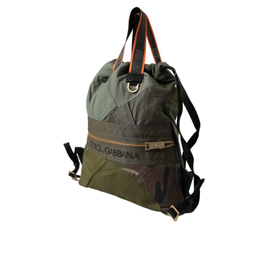 Dolce & Gabbana Military Green Patchwork Rucksack Backpack Bag BAG1481