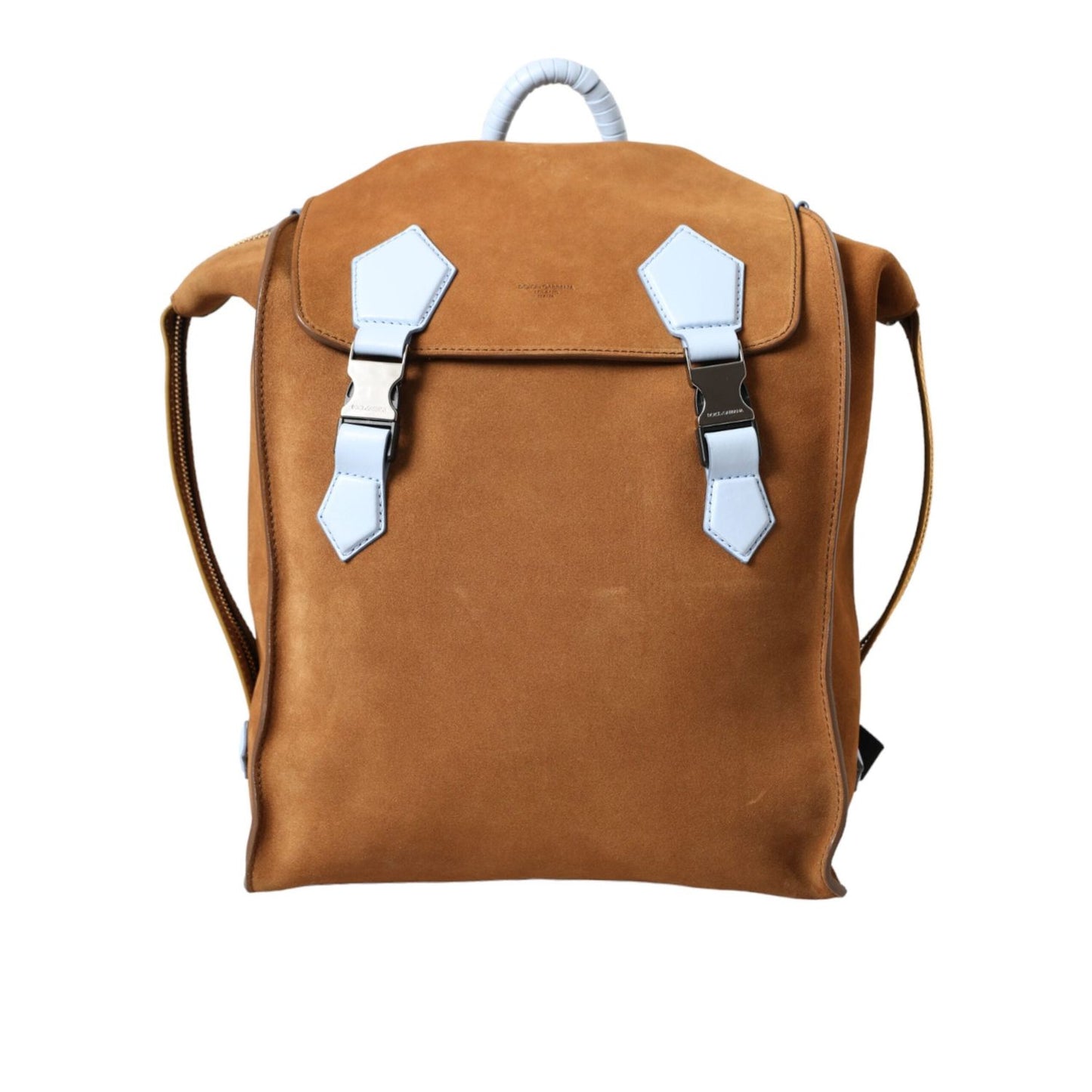 Dolce & Gabbana Brown Yellow Suede Leather Logo Backpack Bag BAG1487