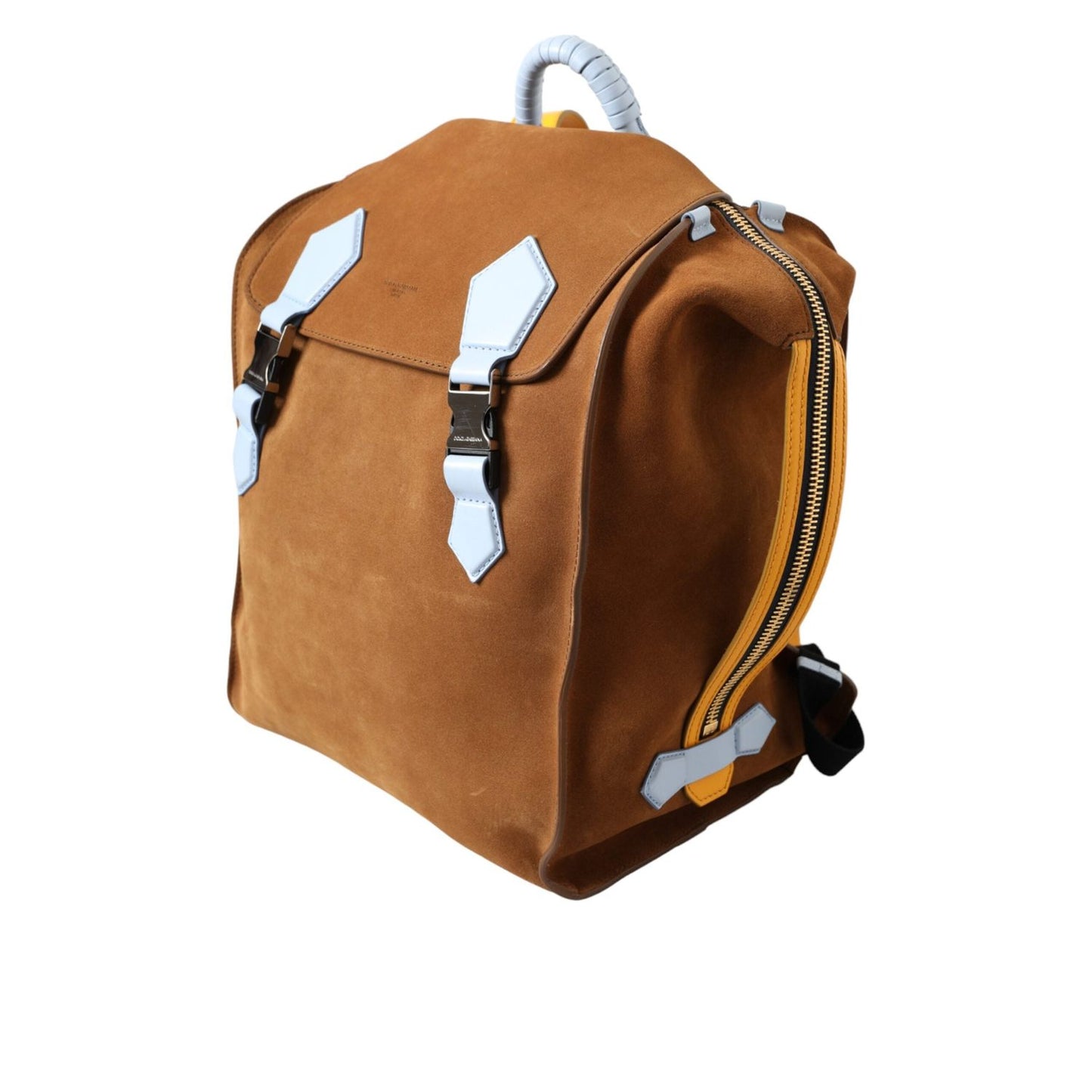 Dolce & Gabbana Brown Yellow Suede Leather Logo Backpack Bag BAG1487