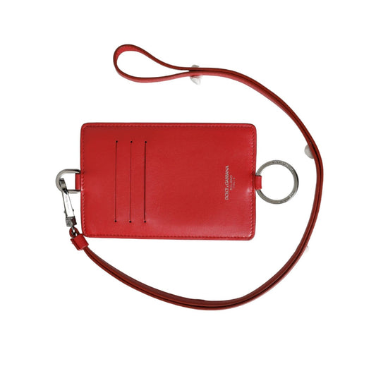 Dolce & Gabbana Red Calfskin Leather Lanyard Logo Card Holder Wallet BAG1504