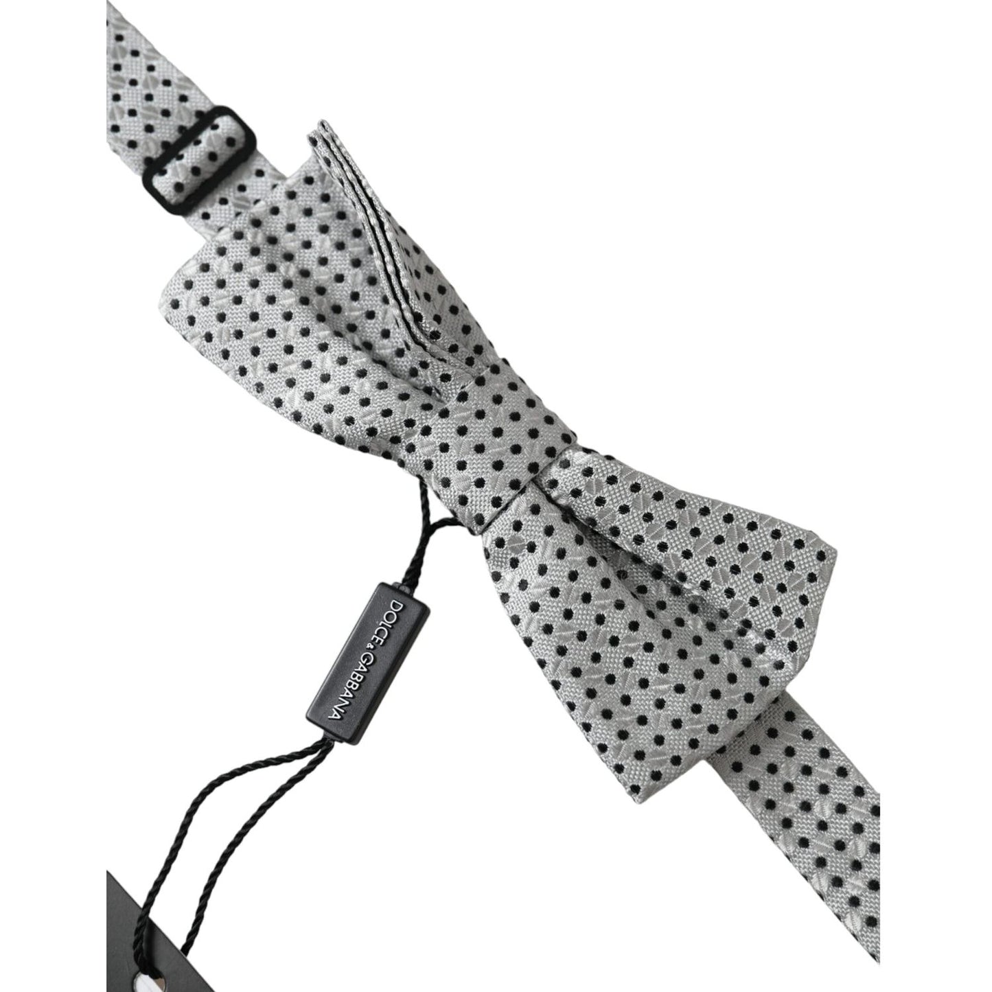 Dolce & Gabbana Gray Silk Polka Dot Adjustable Neck Men Papillon Bow Tie FT3895