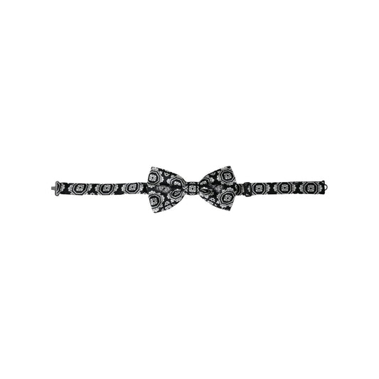 Dolce & Gabbana Black White Printed Adjustable Neck Men Bow Tie FT3958