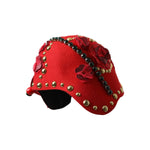 Dolce & Gabbana Red Crystal Gold Roses Brooch Embellished Hat HAT9631