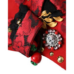 Dolce & Gabbana Red Crystal Gold Roses Brooch Embellished Hat HAT9631