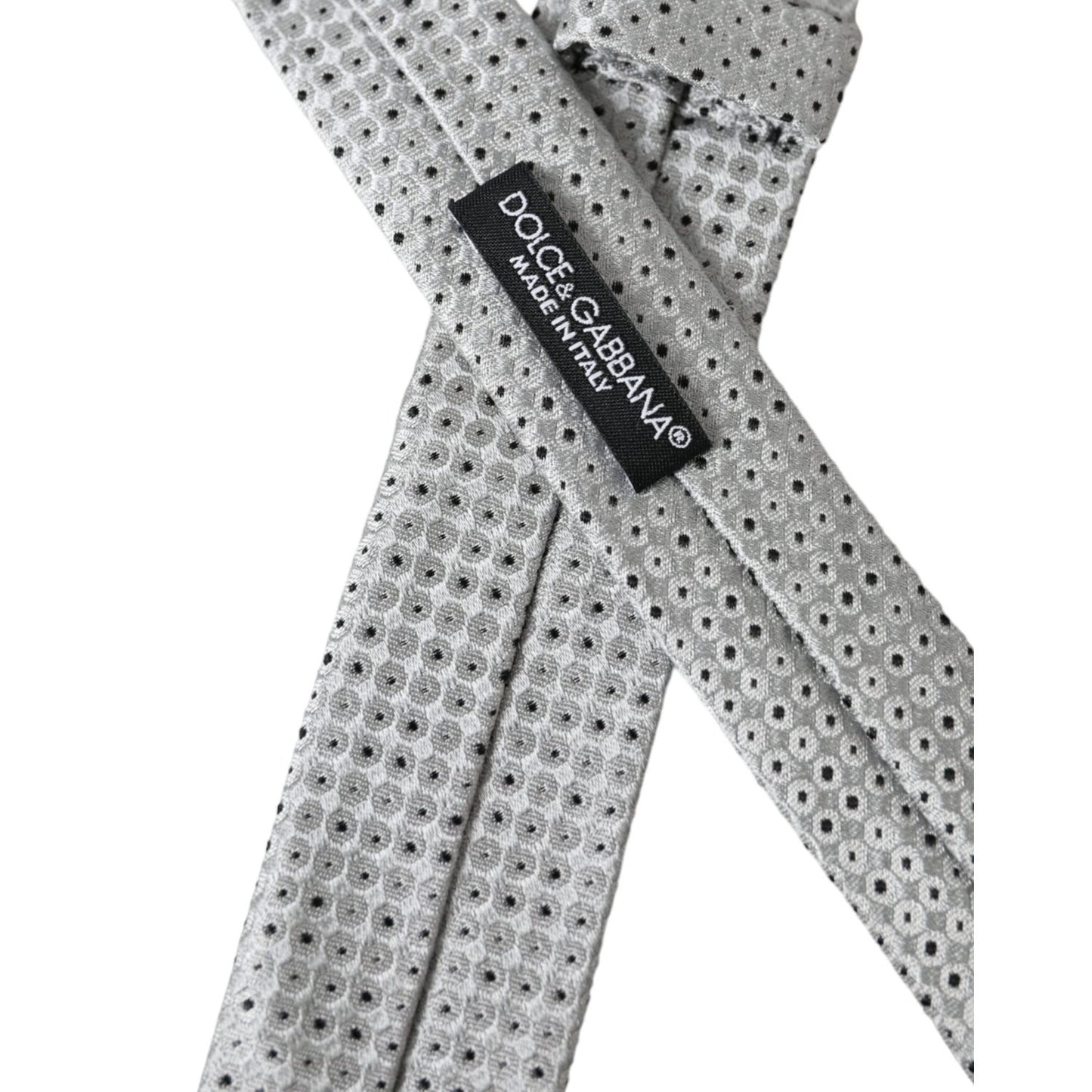 Dolce & Gabbana Light Gray Polka Dot Silk Adjustable Men Tie KRA3313
