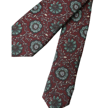 Dolce & Gabbana Maroon Floral 100% Silk Adjustable Men Tie