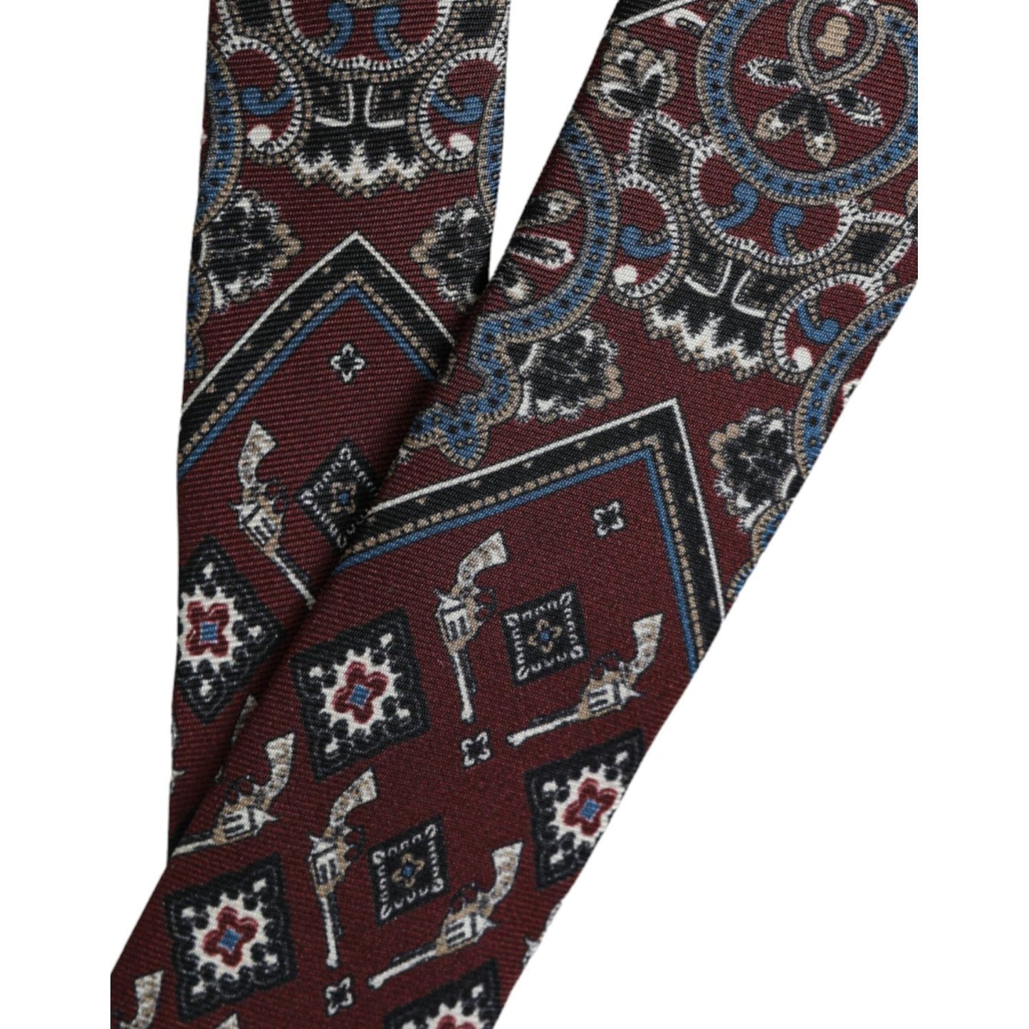 Dolce & Gabbana Bordeaux Printed 100% Silk Adjustable Men Tie KRA3319