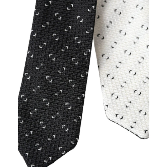 Dolce & Gabbana Black White Patterned Adjustable Tie KRA3384