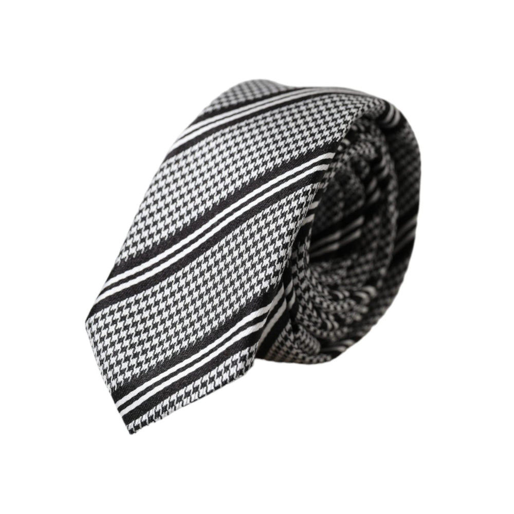 Dolce & Gabbana Black White Stripes Silk Adjustable Tie KRA3386