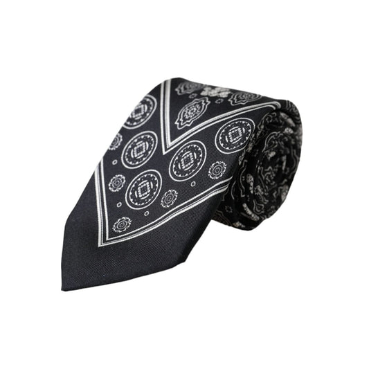 Dolce & Gabbana Black Patterned 100%Silk Adjustable Tie