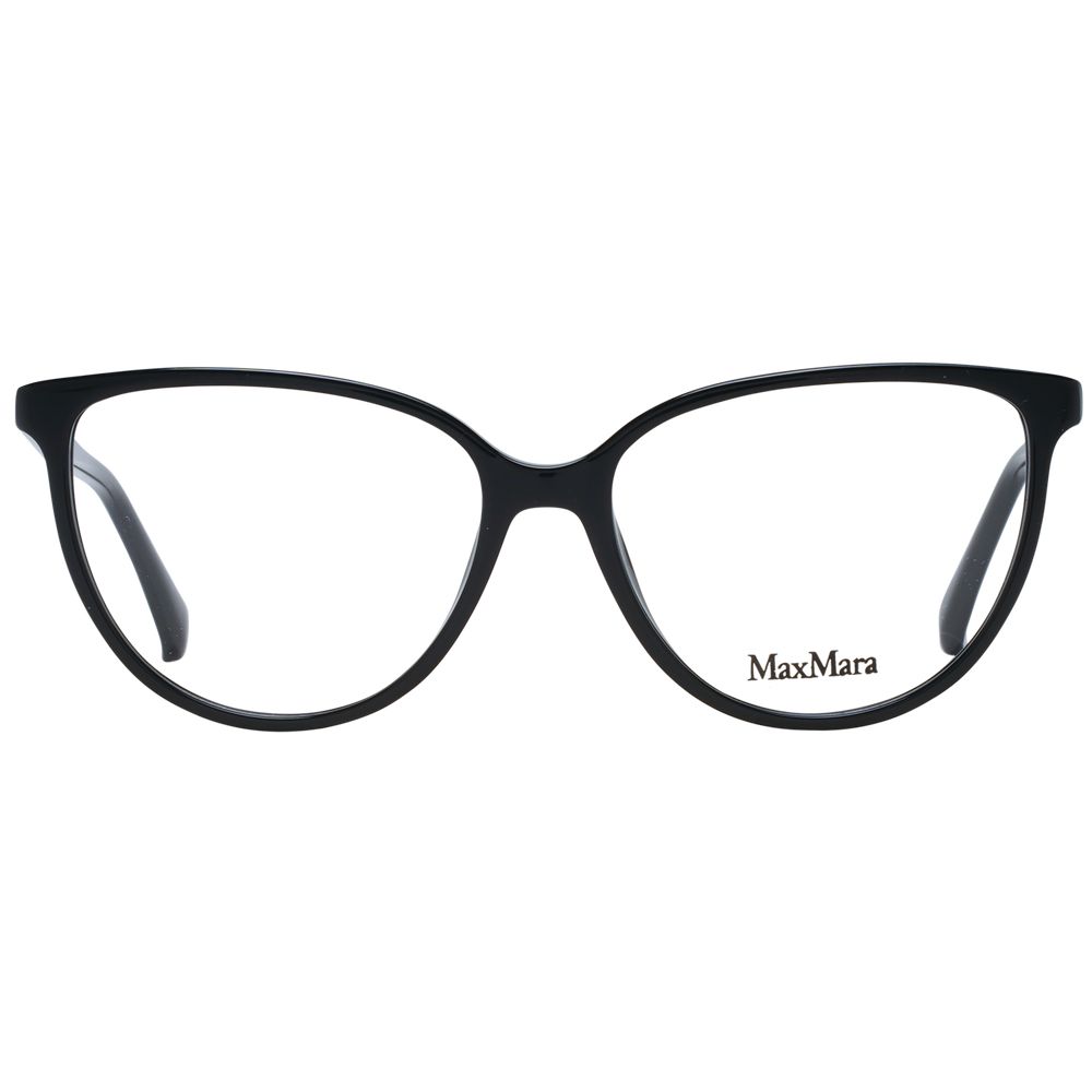 Max Mara Black Women Glasses Frame in butterfly style with full-rim black plastic frame, demo lenses, and branded case included.