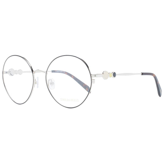 Emilio Pucci Black Women Glasses Frame, metal round full-rim design, demo lenses, size 55-18-140, includes branded case.
