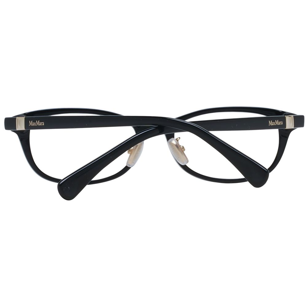Max Mara Black Women Glasses Frame, full-rim plastic rectangle, sleek design with branded case, no lens effect, ideal for style and comfort.