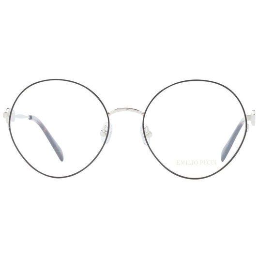 Emilio Pucci Black Women Glasses Frame in round metal design with full-rim black color and demo lenses. Includes branded case.