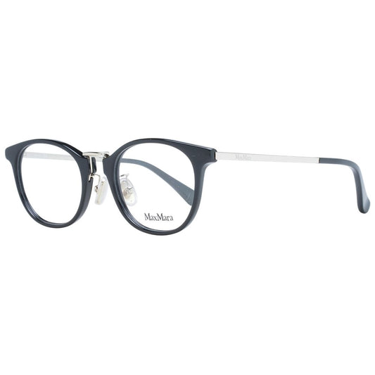 Max Mara Black Women Glasses Frame, round full-rim style, plastic material, 48-20-145 size, includes branded case.