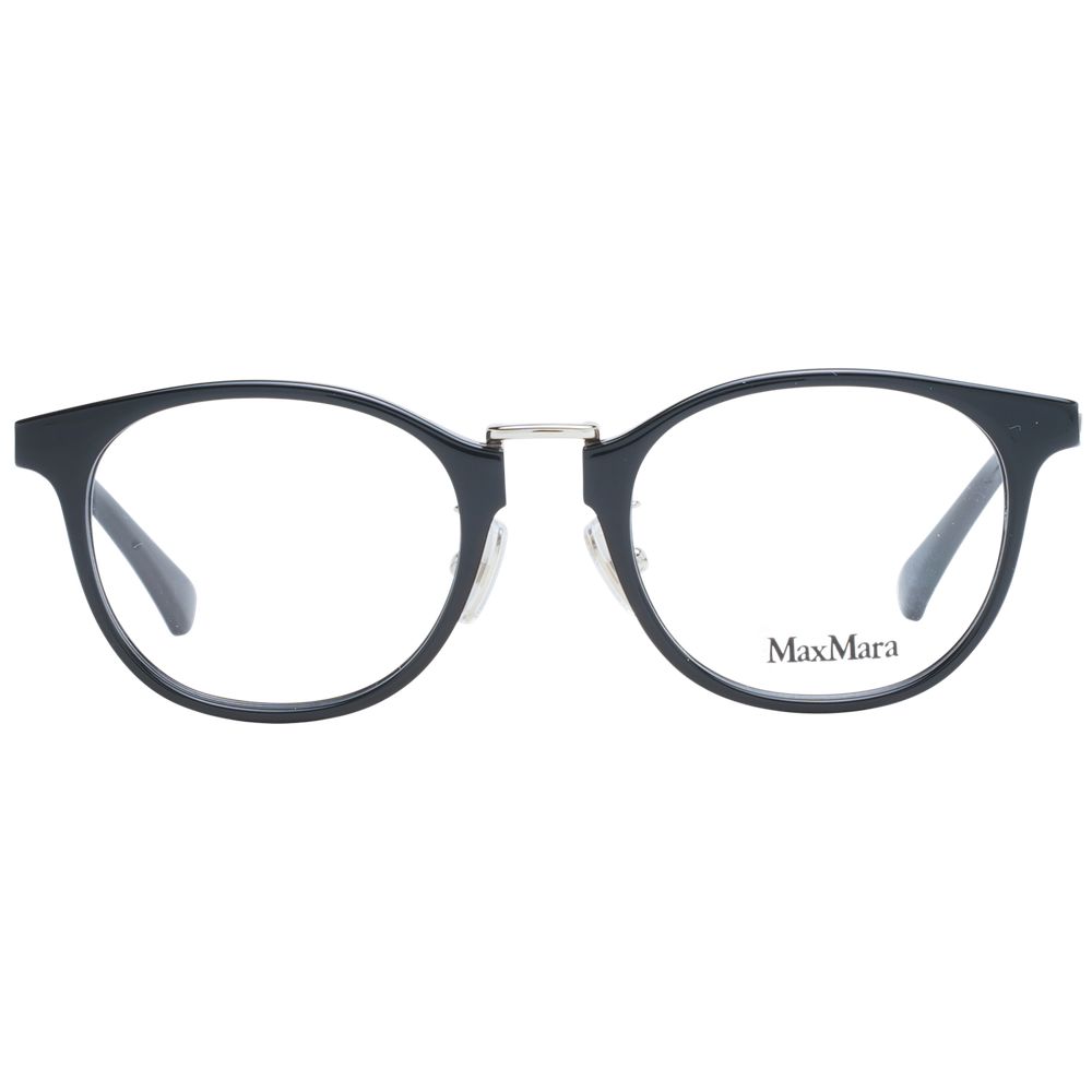 Max Mara Black Women Glasses Frame full-rim round plastic eyeglasses with demo lenses, includes branded case, size 48-20-145.