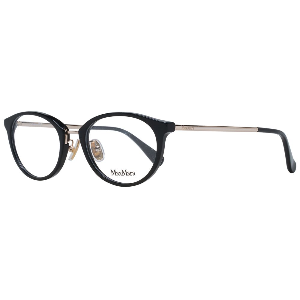 Max Mara Black Women Glasses Frame with full-rim plastic design, round style, size 50-19-145, including branded case.