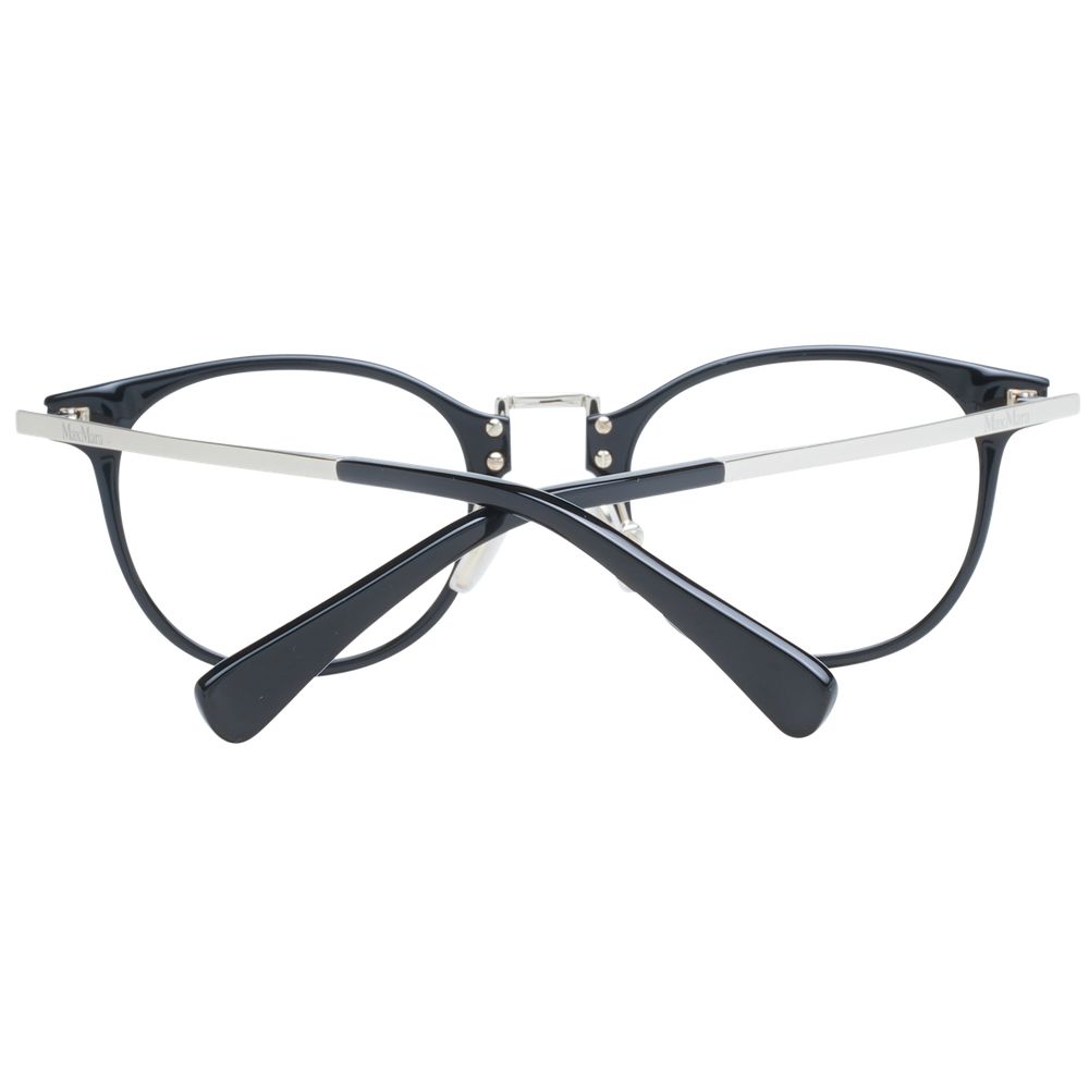 Max Mara Black Women Glasses Frame, black full-rim round style, plastic material with demo lenses, includes branded case. Size 48-20-145.