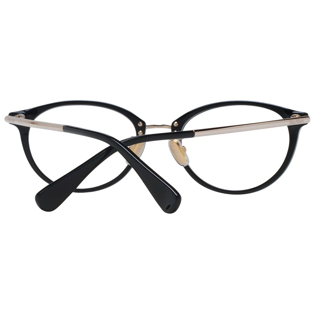 Max Mara Black Women Glasses Frame with plastic full-rim round style; includes branded case, size 50-19-145, lenses width 50.