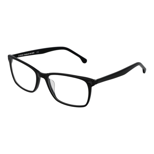 Lozza Black Men Glasses Frame with acetate full-rim black frames, rectangular style, and no spring hinge, size 49-18-140.