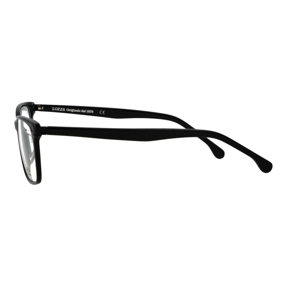 Side view of Lozza Black Men Glasses Frame with full-rim black acetate, 49-18-140 size, rectangular style.