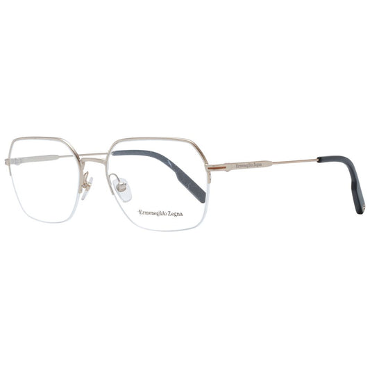 Ermenegildo Zegna Silver Men Glasses Frame, metal half-rim style with demo lenses, rectangle design, includes branded case.
