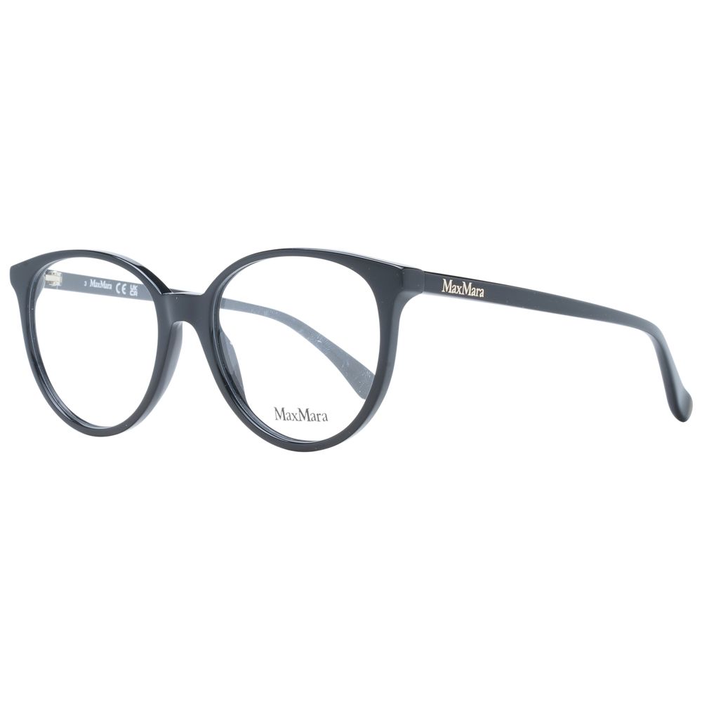 Max Mara Black Women Glasses Frame, full-rim round style with plastic demo lenses, includes branded case; frame size 53-17-140.
