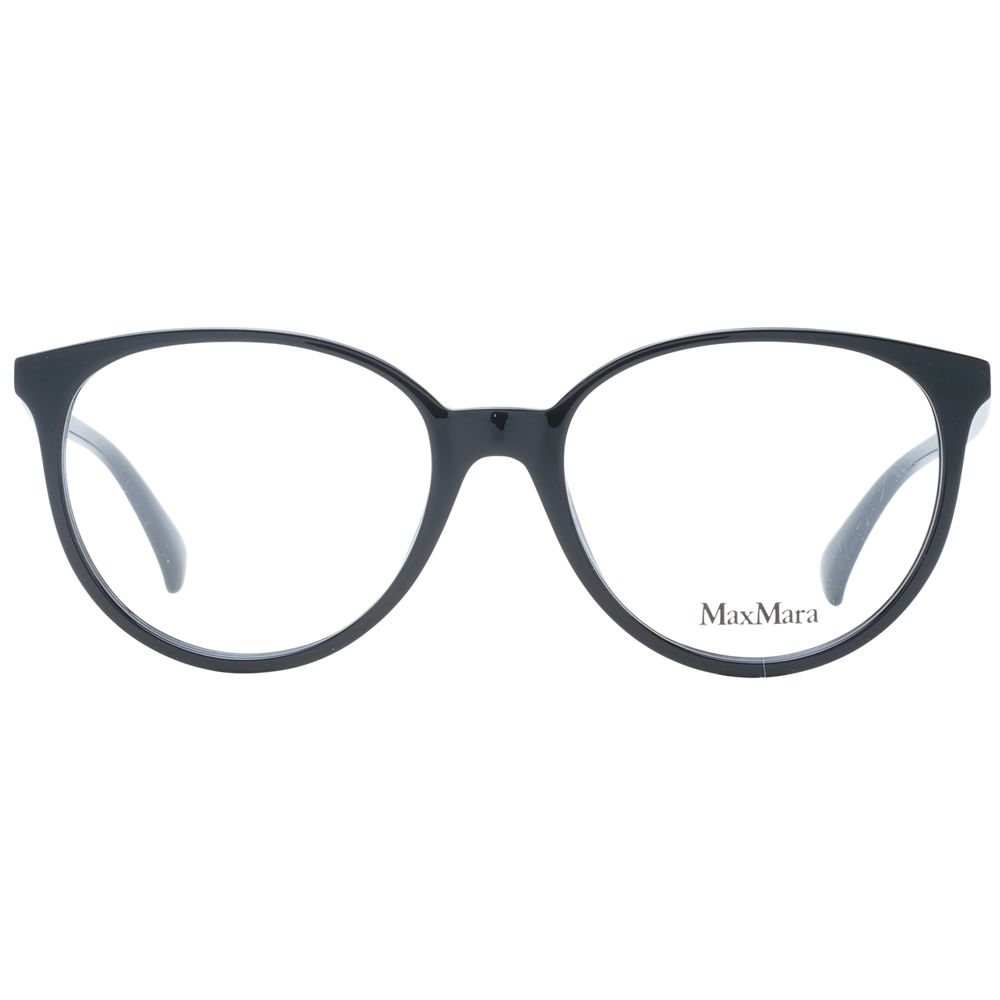 Max Mara Black Women Glasses Frame, full-rim round style with black plastic frame, including branded case.