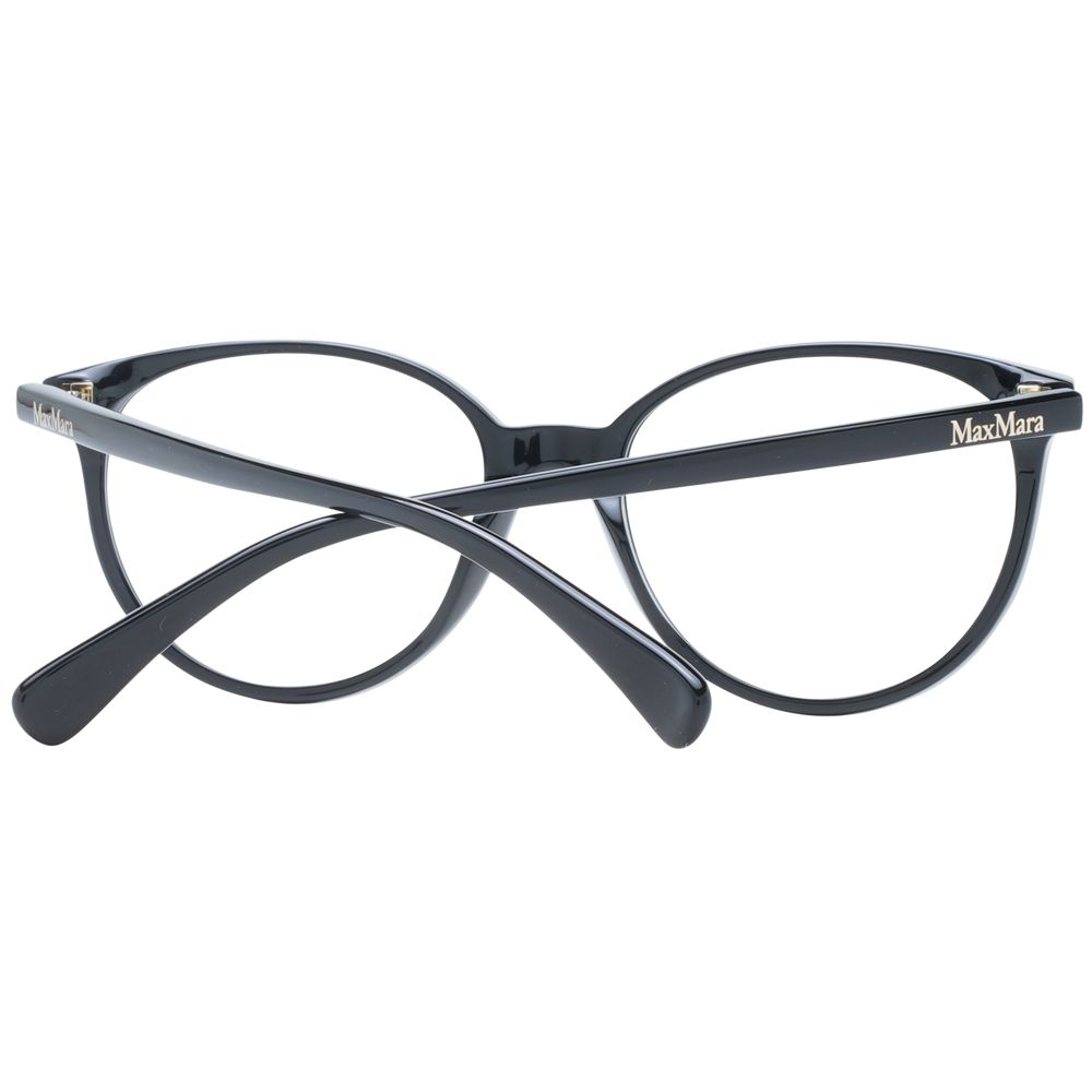 Max Mara Black Women Glasses Frame, full-rim round style with plastic frame and demo lenses, includes branded case.