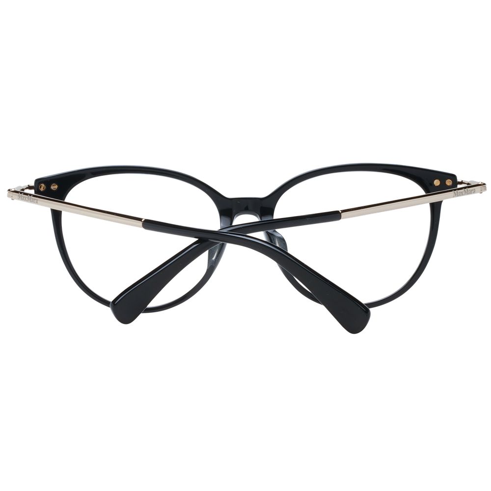 Max Mara Black Women Glasses Frame in full-rim round style with plastic material, demo lenses, and temples length of 140 mm.