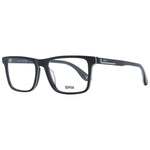 BMW Black Men Glasses Frame, full-rim black rectangular style with demo lenses, plastic material, size 55-16-150, including branded case.