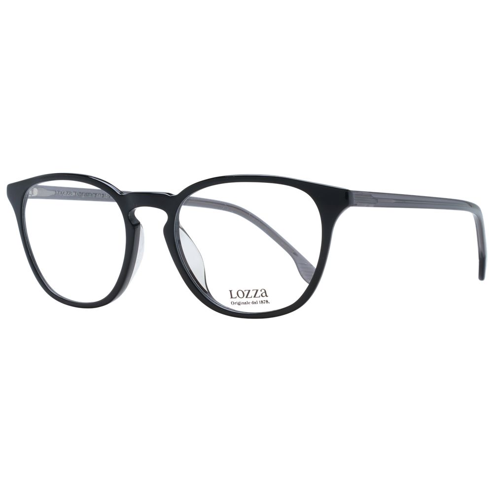 Stylish Lozza Black Unisex Glasses Frame with full-rim acetate and plastic design, round style, and demo lenses for versatile wear.