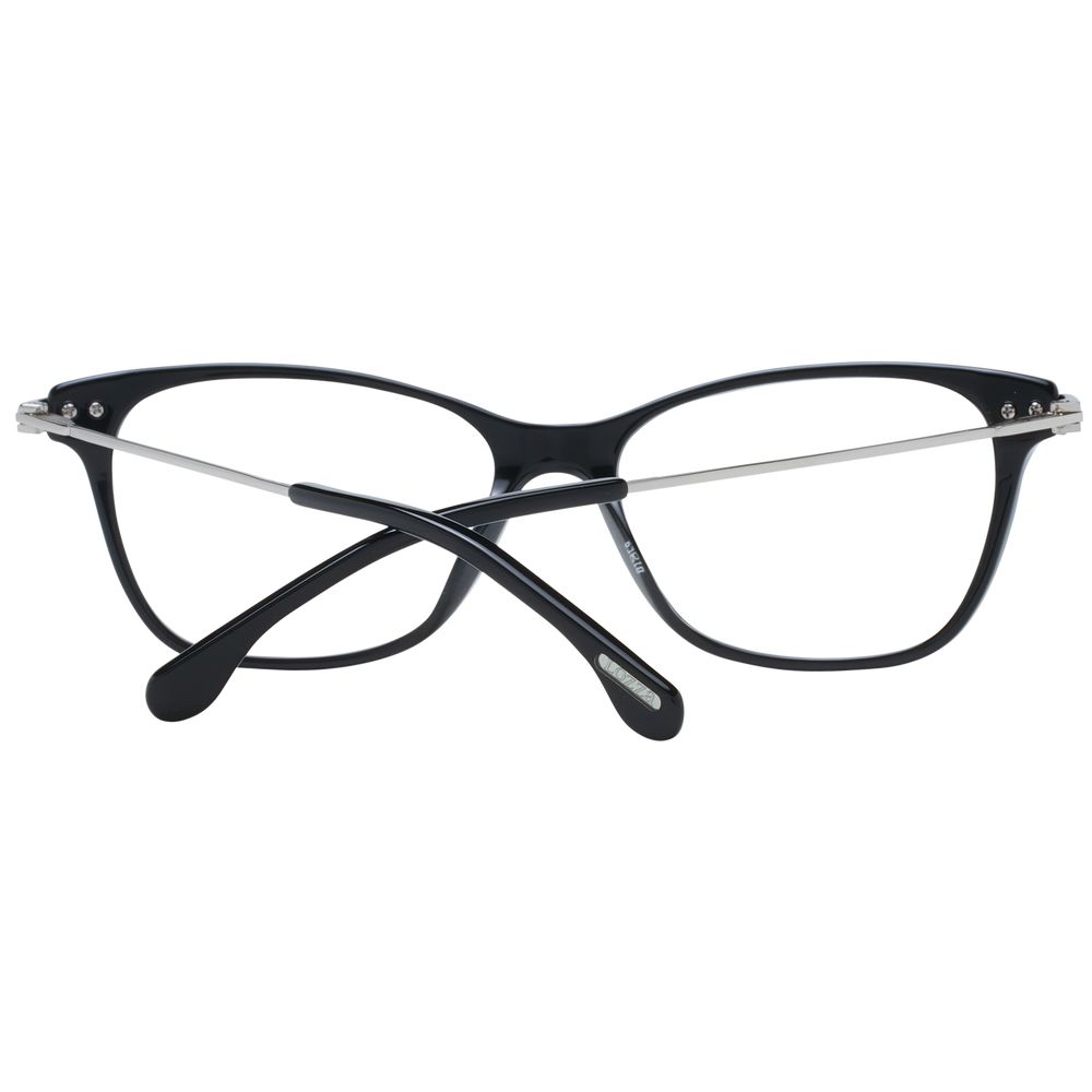 Lozza Black Women Glasses Frame full-rim acetate rectangle style with demo lenses, frame width 140mm, temples length 135mm, bridge width 16mm.