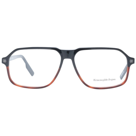 Ermenegildo Zegna Black Men Glasses Frame, full-rim plastic aviator design with demo lenses, includes branded case.